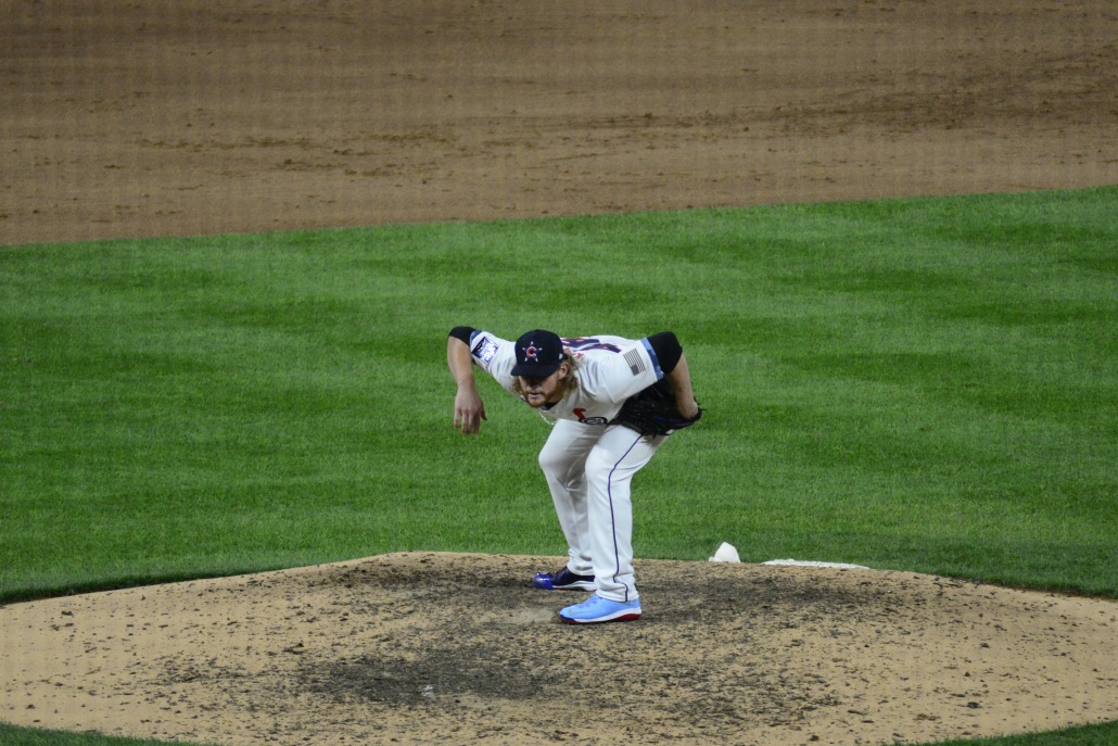 Cubs closer Craig Kimbrel in his signature pose. 