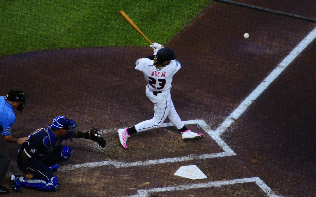 Padres shortstop Fernando Tatis Jr. makes contact. 