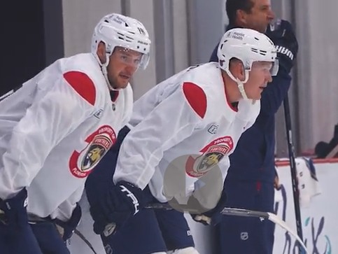 Sasha Barkov, left, and Brady Tkachuck were paired on the Panthers' top line when training camp opened Thursday in Fort Lauderdale. (courtesy of Florida Panthers)