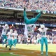 Tyreek Hill does a flip in celebration of scoring a touchdown for the Dolphins in the win against the Bears.
