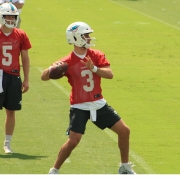 Dolphins quarterback Josh Rosen looks for a receiver during the third week of OTAs. (Craig Davis for Fiveresonssports.com)