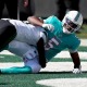 Dolphins quarterback Teddy Bridgewater was knocked out of the game on the first play against the Jets.