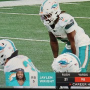 Jaylen Wright had his best game as a pro, rushing for 107 yards against the Jets.